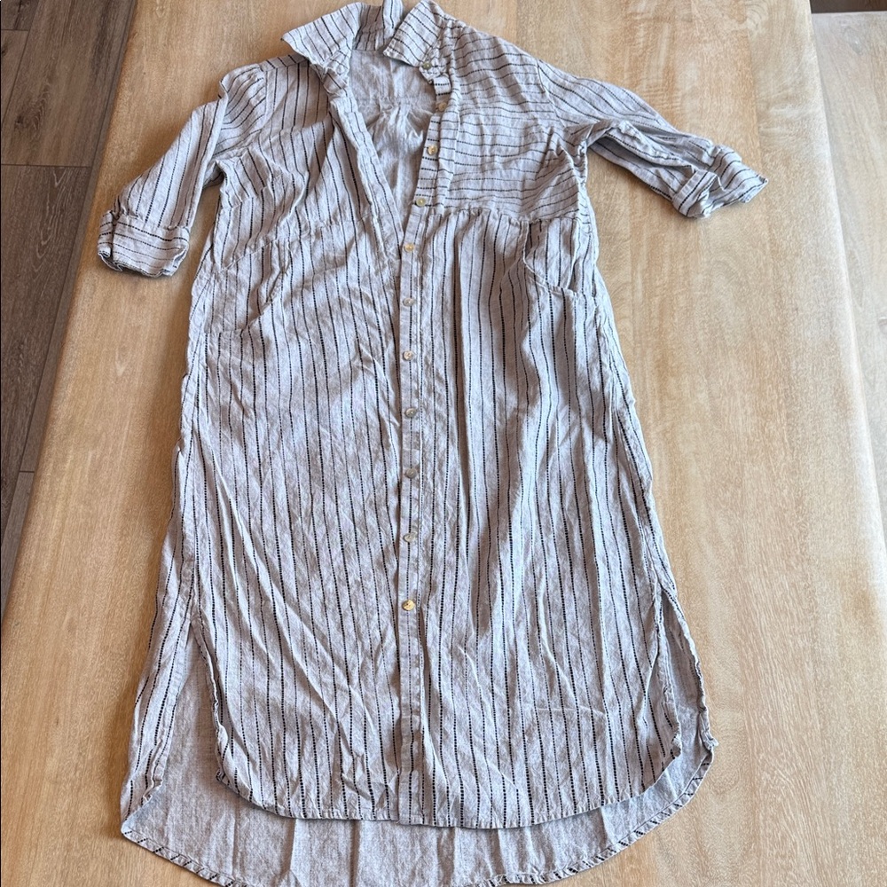 Habitat Striped Maxi Shirt Dress in linen Light Gray and Black